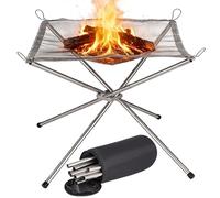 Braciere portatile per campeggio, 41,9 x 41,9 x 34 cm, camino a legna da esterno, con borsa per il trasporto, rete pieghevole in acciaio inox per falò, ideale per barbecue, picnic, escursioni e uso in