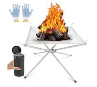 Braciere portatile per campeggio, caminetto pieghevole all'aperto con guanti resistenti al calore e borsa per il trasporto, braciere in rete in acciaio inox per picnic, falò, patio, cortile, giardino