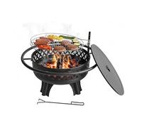 Braciere Relaxdays, Ø 80,5 cm, griglia regolabile, coperchio, attizzatoio, per giardino, nero