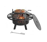 Braciere Relaxdays, Ø 91,5 cm, griglia 360° Regolabile, Coperchio, attizzatoio, da Giardino, Nero