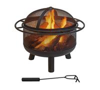 Braciere Relaxdays con parascintille, HD: 52x60 cm, attizzatoio, Giardino e terrazza, focolare Esterno, Ferro, Nero