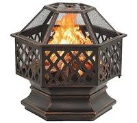 Braciere rustico in acciaio con attizzatoio, 62 x 54 x 56 cm, XXL, con copertura a griglia per giardino, terrazza, calore sicuro e confortevole esperienza di fuoco all'aperto