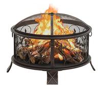 Braciere rustico in acciaio da 67,5 cm, con attizzatoio e copertura a griglia, per giardino, terrazza, esterni, calore e fiamma suggestiva