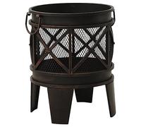 Braciere rustico in acciaio, diametro 42 x 54 cm, con attizzatoio, ideale per giardino e terrazza, include griglia per sicurezza, calore e fiamma decorativa durante il riscaldamento con legna da