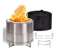 Braciere senza fumo, 28 cm, con piastra grill, braciere per esterni con cenere rimovibile e supporto