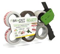 brackit Set di 6 rotoli di nastro adesivo da imballaggio, marrone e fragile e trasparente, con dispenser, 48 mm x 66 m, nastro sigillante resistente per uso regolare o trasloco