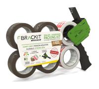 brackit Set di 6 rotoli di nastro adesivo da imballaggio, marrone e fragile e trasparente, con dispenser, 48 mm x 66 m, nastro sigillante resistente per uso regolare o trasloco