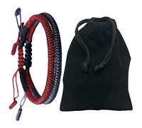BRACO Bracciale spirituale Tibetana regolabile - Nudo Tradizionale buddista - Amuleto Male di Occhio per la Buona Sorte - Uomo Donna - Bracciale Realizzato a Mano - Confezione 2 Pezzi. Rosso e Blu