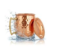 BRACOP® Bicchiere/Tazza in rame puro al 100% - Ideale per Ayurveda, Moscow Mule e acqua - Realizzato a mano - Con coperchio - Set di stoviglie in rame