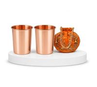 BRACOP® Bicchieri in rame puro con custodia per bere, bicchiere per acqua, caraffa, tazza in vetro per Moscow Mule, set di 2 tazze con sacchetto di design per scopi regalo