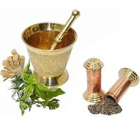 BRACOP Brass Small Mortar And Pestle Set di 2 pezzi Hamam Dasta Utensili da cucina Tritaerbe Macinino per spezie Ciotola Molcajete Strumenti cucina Mortaio Pestello Regali indiani Macinino per cucina