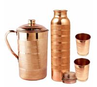 BRACOP Brocca in rame con coperchio, set di 2 bicchieri in rame puro, a prova di perdite, bottiglia ayurvedica con coperchio, per casa, ufficio, viaggi, contenitore in rame per inaugurazione della