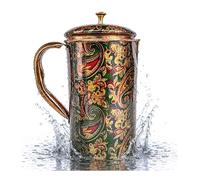 BRACOP® Caraffa d'acqua in rame puro con coperchio Brocca per bere Brocca ayurvedica fatta a mano per bevande Contenitore per bevande Tazza Moscow Mule Utensili da portata in rame Brocca in rilievo a