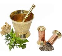 BRACOP Mortaio e pestello in Ottone Piccolo Hamam Dasta Utensili da Cucina trita Erbe aromatiche macina spezie Ciotola molcajete Utensili da Cucina Mortaio e pestello Set da 2 Pezzi Regali Indiani