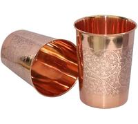 BRACOP Set di 2 bicchieri in rame caraffa in rame puro bicchiere per acqua tazza bicchieri in vetro con stampa Ayurveda caraffa per acqua tazza tazza per Moscow Mule per succo