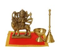 BRACOP Set di 4 Statuette Durga in Ottone - Statua Decorativa della dea indù Figura Religiosa per Pooja Arredamento casa Lampada al Burro Ghee Diya in Metallo Intagliato Mano per Navratri Pooja Thali