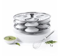 BRACOP® Supporto per Idli creatore Morbido per Idli 3 vassoi Rotondi per la Preparazione di vaporiera per Idli in Acciaio Inox Utensili da Cucina per Idli creatore Cibo dell'India Meridionale Piatto