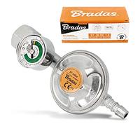 BRADAS® Regolatore gas con valvola di sicurezza e manometro, 37 mBar Campeggio propano butano | 1,5 kg/h riduttore di pressione gas regolatore di pressione del gas, regolatore di pressione del gas,