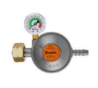 Bradas Riduttore di pressione del gas 37 mbar con manometro e valvola di sicurezza EFV, 1,5 kg/h, attacco tubo da 9 mm, regolatore del gas per barbecue, fornello e campeggio