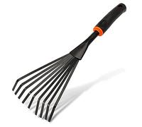 BRADAS® - Scopa piccola rastrello a mano DE LUXE, in acciaio di alta qualità, 9 denti, larghezza 14 cm, con manico ergonomico antiscivolo e impugnatura ergonomica