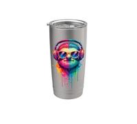 Bradipo che indossa cuffie e occhiali da sole EDM Rave Design Bicchiere termico in acciaio inox doppia parete