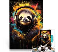Bradipo con le cuffie Puzzle da 1000 pezzi per adulti Aiuta il cervello ad allenare i giocattoli che creano dipendenza per coltivare la pazienza Opera d'arte 38x26cm
