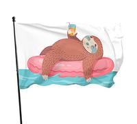 Bradipo su tubo gonfiabile Bandiera da giardino 3x5 FT Sorriso Faccia Lento Animale Succo d'arancia Oceano Acqua Poliestere Cortile Bandiere Casa Patio Prato Banner di auguri per esterni