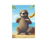 Bradipo sulla spiaggia Bandiera da giardino di benvenuto 2 x 3 Ft Double Sided No Fade House Yard Bandiere Photo Sfondo Banner per Cortile Portico Prato Decorazione Esterna