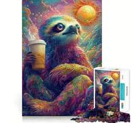 Bradippo con caffè in un paesaggio psichedelico Puzzle da 1000 pezzi per adolescenti Gioco di logica Antistress Taglio netto Lista dei desideri di Babbo Natale 38x26cm