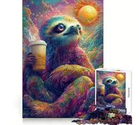 Bradippo con caffè in un paesaggio psichedelico Puzzle da 1000 pezzi per adolescenti Gioco di logica Antistress Taglio netto Lista dei desideri di Babbo Natale 38x26cm