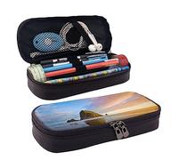 bradkke Astuccio in pelle con stampa natura scogliera cielo, grande capacità, astuccio carino per matite e cosmetici, con cerniera, Nero , Taglia unica, Beauty Case