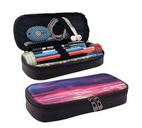 bradkke Astuccio in pelle stampata con cielo rosso al mattino, grande capacità, astuccio per matite e cosmetici, con cerniera, Rosso, Taglia unica, Beauty Case