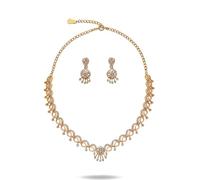 Brado Jewellery Set di collana e orecchini in ottone placcato oro, design a foglia con diamante americano bianco, per donne e ragazze, catena per collo regolabile, alla moda, contemporanea, anti