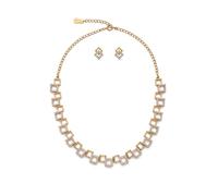 Brado Jewellery Set di collana e orecchini in ottone placcato oro, design a foglia con diamante americano bianco, per donne e ragazze, catena per collo regolabile, alla moda, contemporanea, anti