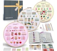 Bradove Kit da ricamo per principianti per adulti e bambini, impara a ricamare 37 punti e 13 motivi carini, kit di punti, kit di ricamo con perline, pratica del ricamo per principianti