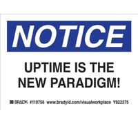 Brady 110756 - Etichetta autoadesiva in poliestere, colore: nero/blu su bianco, 8,9 cm di altezza x 12,7 cm di larghezza, "Uptime Is The New Paradigm!" (10 etichette per confezione)