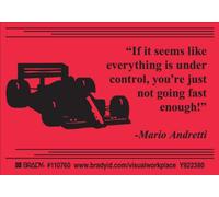 Brady 110760 - Etichetta autoadesiva in poliestere, 9,9 cm di altezza x 12,7 cm di larghezza, Legend "If It Sems Like Everything Is Under Control, You'Re Just Not Going Fast enough - Mario Andretti" (10 etichette per confezione)