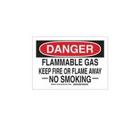 Brady 123712 - Cartello chimico e pericoloso, con scritta "Gas infiammabile Keep Fire or Flame Away No Smoking", altezza 25,4 cm, larghezza 35,6 cm, nero e rosso su bianco