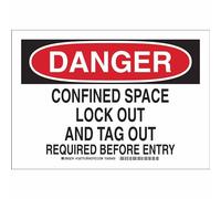 Brady 126779 - Segnale "Confined Space Lock Out and Tag Out Required Before Entry", altezza 25,4 cm, larghezza 35,6 cm, nero e rosso su bianco