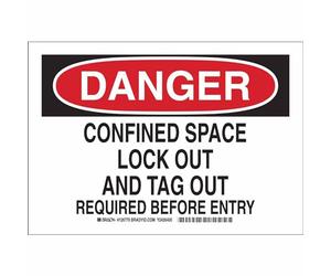 Brady 126779 - Segnale "Confined Space Lock Out and Tag Out Required Before Entry", altezza 25,4 cm, larghezza 35,6 cm, nero e rosso su bianco