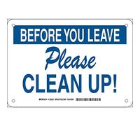 Brady 128221 - Cartello di manutenzione "Before You Leave Please Clean Up!", 17,8 cm di altezza, 25,4 cm di larghezza, blu su bianco