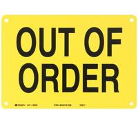 Brady 25050 10 Larghezza x 7 Altezza B-401 Plastica, Nero su Giallo, Cartello Legend Out Of Order