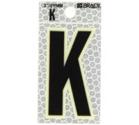 Brady 3000-K 2-3/8" altezza, 1-1/2" larghezza, B-309 ad alta intensità prismatico riflettente foglio, colore nero e argento incandescente nel buio/ultra riflettente, leggenda "K" (confezione da 10)