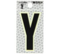 Brady 3000-Y 2-3/8" altezza, 1-1/2" larghezza, B-309 ad alta intensità prismatico riflettente foglio, colore nero e argento incandescente nel buio/ultra riflettente, leggenda "Y" (confezione da 10)