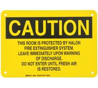 Brady 43221 Cartello di fuoco in alluminio, 7 "X 10", leggenda "This Room Is Protected By Halon Fire Extinguisher System Leave Immediately Upon Warning Of Discharge Do Not Enter until Fresh Air Is Restored"