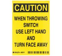 Brady 85911 - Cartello autoadesivo, in poliestere, 12,7 x 3 1/2", Legend "When Throwing Switch Use Left Hand and Turn Face Away"