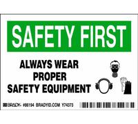 Brady 86194, Etichette per attrezzature/OEM, 3 1/2" Altezza x 5" Larghezza, Nero/Verde su Bianco, Legend "Always Wear Proper Safety Equipment" (5 per confezione)