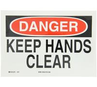 Brady 88119 - Cartello in poliestere B-302, larghezza 25,4 cm x altezza 17,8 cm, colore nero e rosso su bianco macchina e segnale operativo, intestazione "Danger", leggenda "Keep Hands Clear"