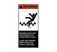 Brady 96178 - Etichetta di sicurezza autoadesiva in poliestere, colore: arancione/bianco su nero, 15,2 cm di altezza x 7,6 cm di larghezza, leggenda "vite esposta e parti mobili possono causare gravi lesioni blocco fuori alimentazione prima di rimuovere coperchio o manutenzione (W/Picto)" (5 etichette per confezione)