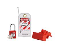 BRADY Lockout Tagout Kit per la sicurezza industriale dei carrelli elevatori, dispositivo di blocco del connettore della batteria elettrica, 1 lucchetto di sicurezza rosso, etichetta Loto - 153676